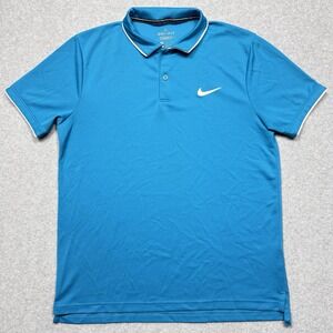 Nike Court Polo Shirt Mens Medium Blue Tennis Dry Team Standard Dri Fit‎ Stretch
